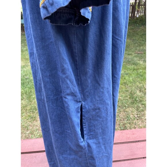 Blue Denim Go Softly Embroidered Humming Bird Cottagecore Zip-Front Dress L - Picture 9 of 9